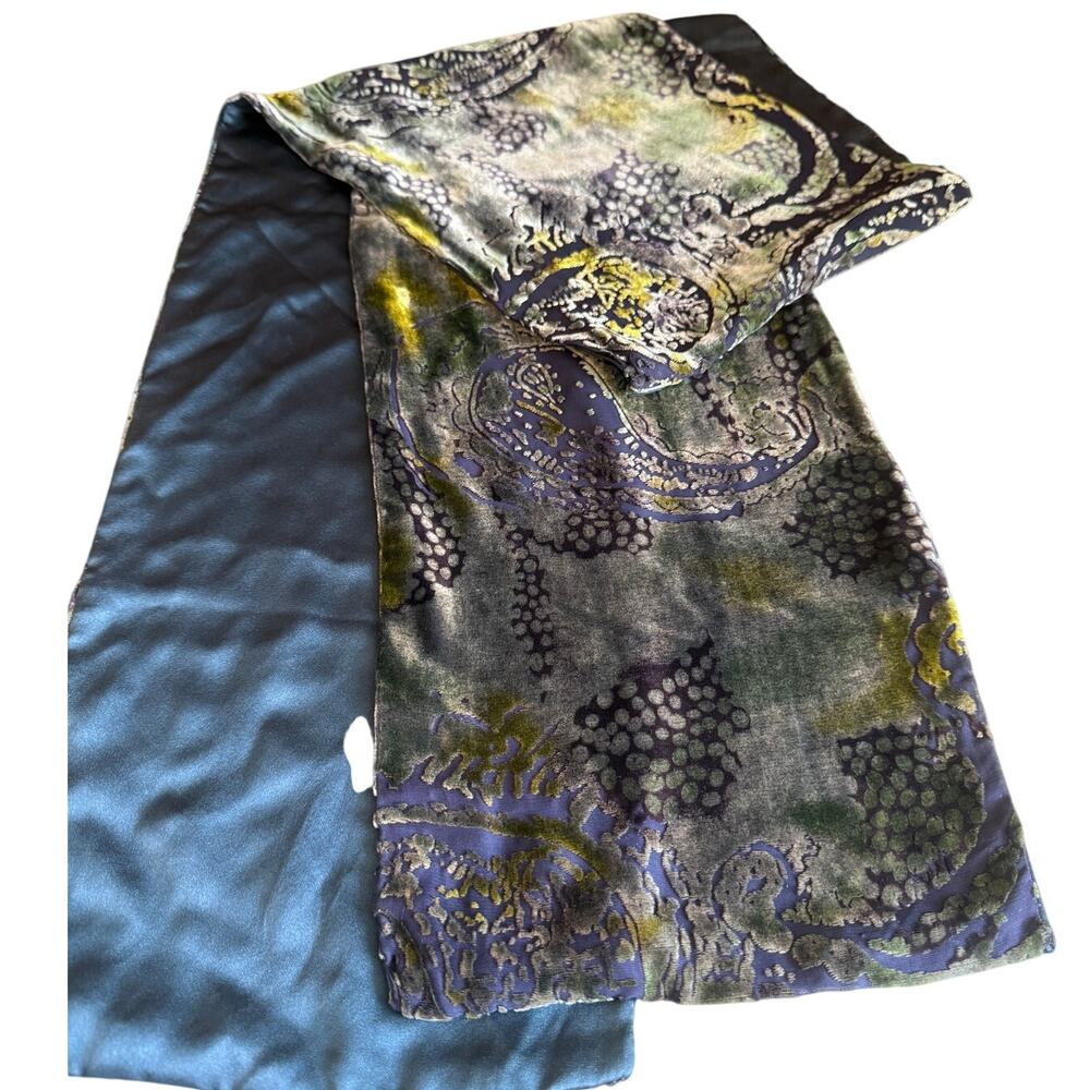 Vintage Susan Daniels Burnt Velvet Silk Scarf Blue Paisley Print
